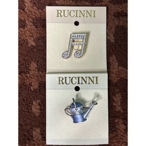 Rucinni‎ Brooches Music Note Watering Can Rhinestone Set NWT